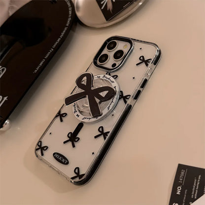 リボンモチーフ iPhoneケース｜クリアデザイン・グリップ付き #240606