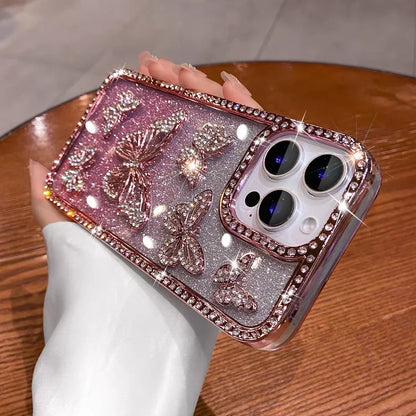 【ジュエリーバタフライ】立体バタフライ×ビジューグラデーション スマホケース｜iPhone対応 #250628