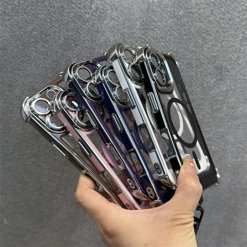 【Magsafe対応】メタリックフレーム クリアカラー × ストラップ付き スマホケース｜iPhone対応 #250228