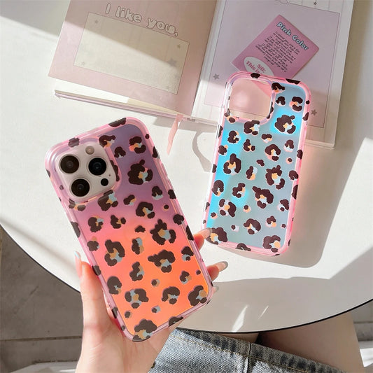 レオパードグラデーション iPhoneケース｜ヒョウ柄 オーロラカラー・トレンドデザイン #240317