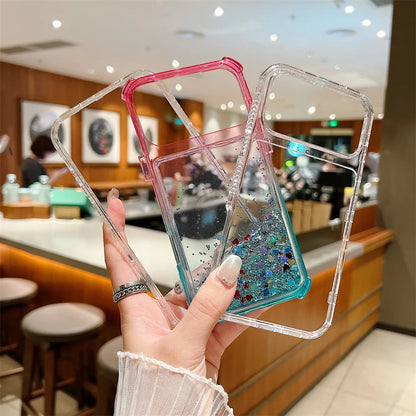 【流れるシリーズ】キラキラグリッター 星屑ラメ入り リキッドデザイン スマホケース｜iPhone対応 #251202