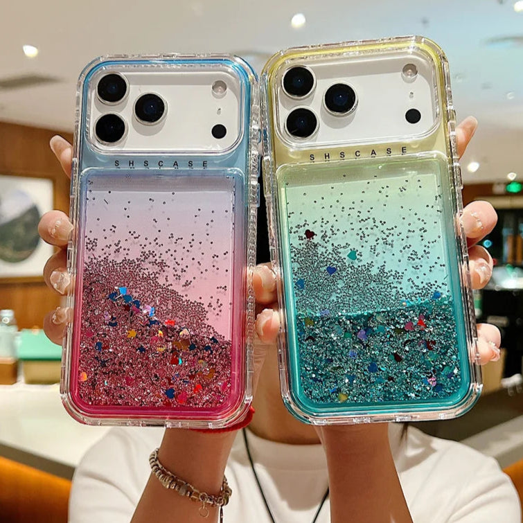 【流れるシリーズ】キラキラグリッター 星屑ラメ入り リキッドデザイン スマホケース｜iPhone対応 #251202