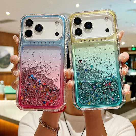 【流れるシリーズ】キラキラグリッター 星屑ラメ入り リキッドデザイン スマホケース｜iPhone対応 #251202