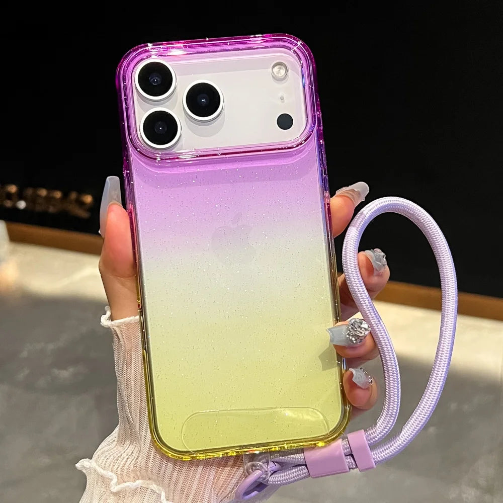 【グラデーションシリーズ】カラフル クリアグラデーション ストラップ付き スマホケース｜iPhone対応 #251118