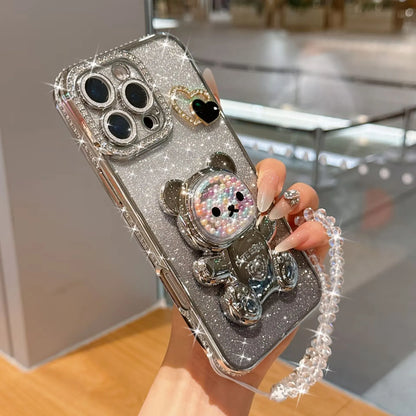 キラキラ グリッター ビーズベア ジュエル iPhoneケース｜折りたたみ スタンド#240415