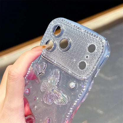 ウェーブフレーム キラキラ 蝶々 バタフライ ラメ かわいい｜iPhoneケース #260508