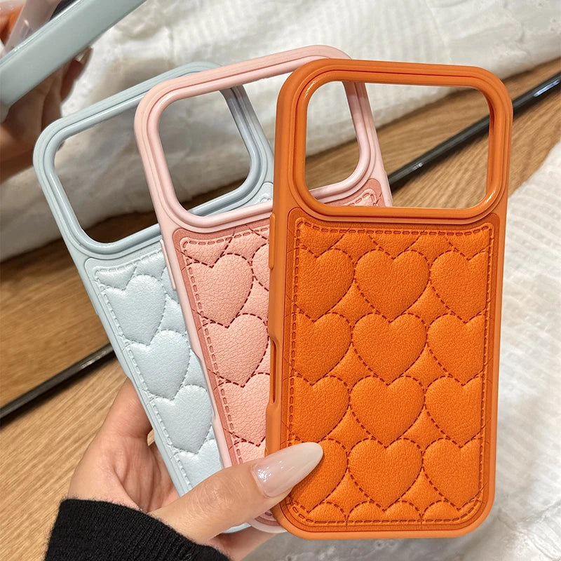 【ハートキルティング 】立体ステッチ レザー調 スマホケース｜iPhone対応 #241022