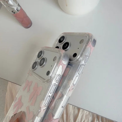 【リボンモチーフ】 クリア iPhoneケース 水玉模様 蝶結び付き ソフトシェル｜パールストラップ・淡色デザイン #230907
