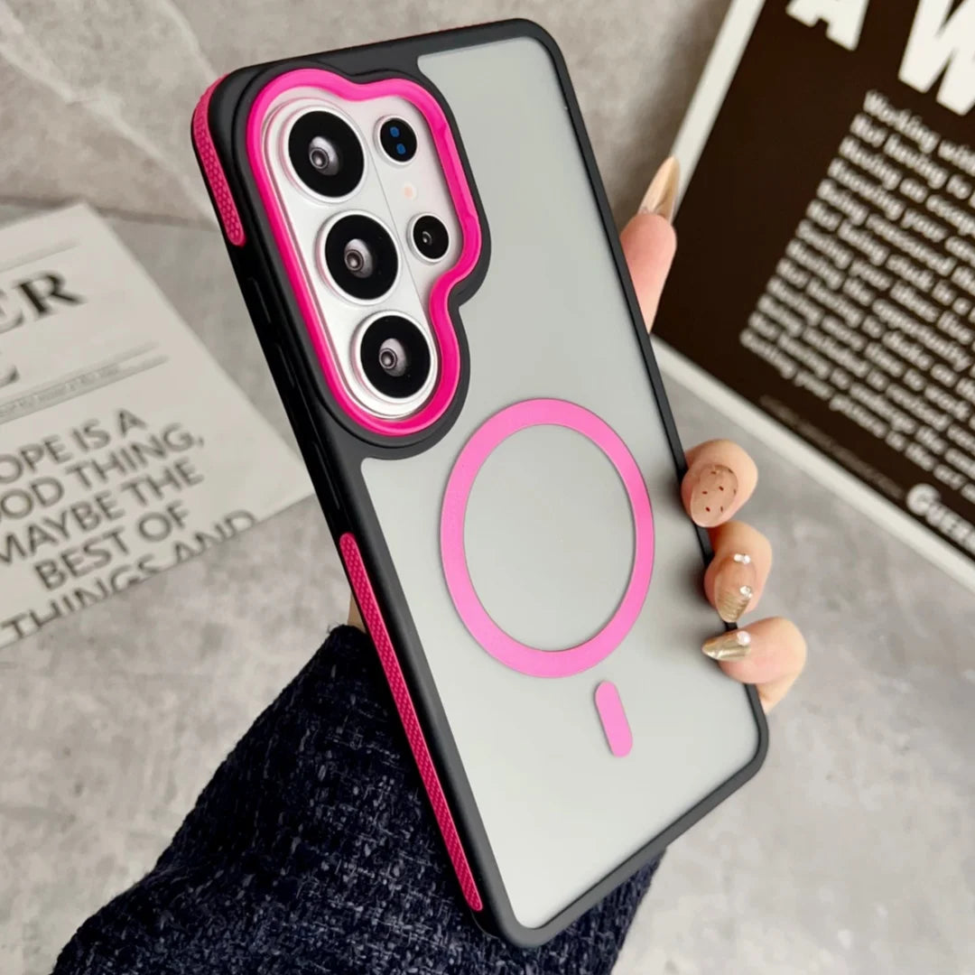 【Galaxy対応】スモーククリア ビビッドフレーム マグネット内蔵ケース 全6色 韓国風・ポップ・スタイリッシュ #261106
