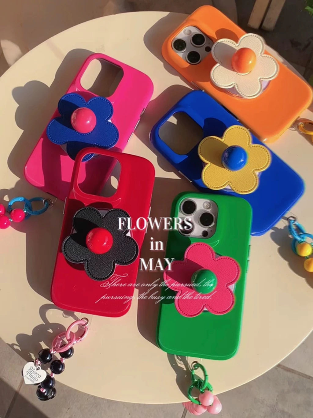 【フラワーシリーズ】立体レトロフラワー ビーズストラップ付き バイカラー スマホケース｜iPhone対応 #251001