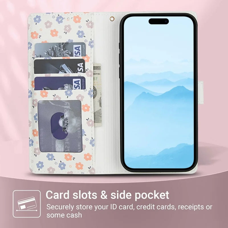 【ブックスタイル】花柄 フラワーキルティング ストラップ付き 手帳型 iPhoneケース｜カード収納 ショルダー対応 #240110