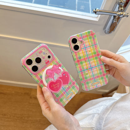 さくらんぼグリップ チェック柄 iPhoneケース｜ガーリー・ポップ #2601003