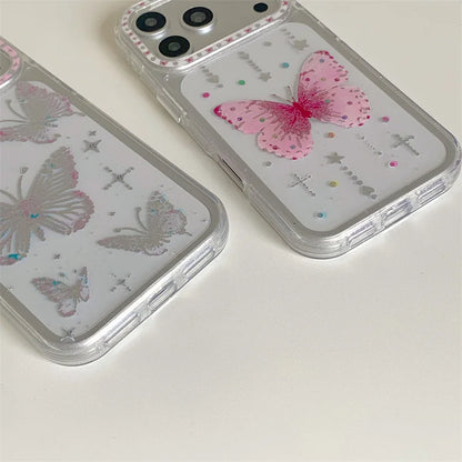 【金箔蝶柄】バタフライ グリッター iPhoneケース｜韓国Y2K・蝶モチーフ・キラキラデザイン #230822