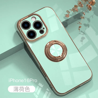 リングスタンド付き ゴールド メタルフレーム iPhoneケース #240113