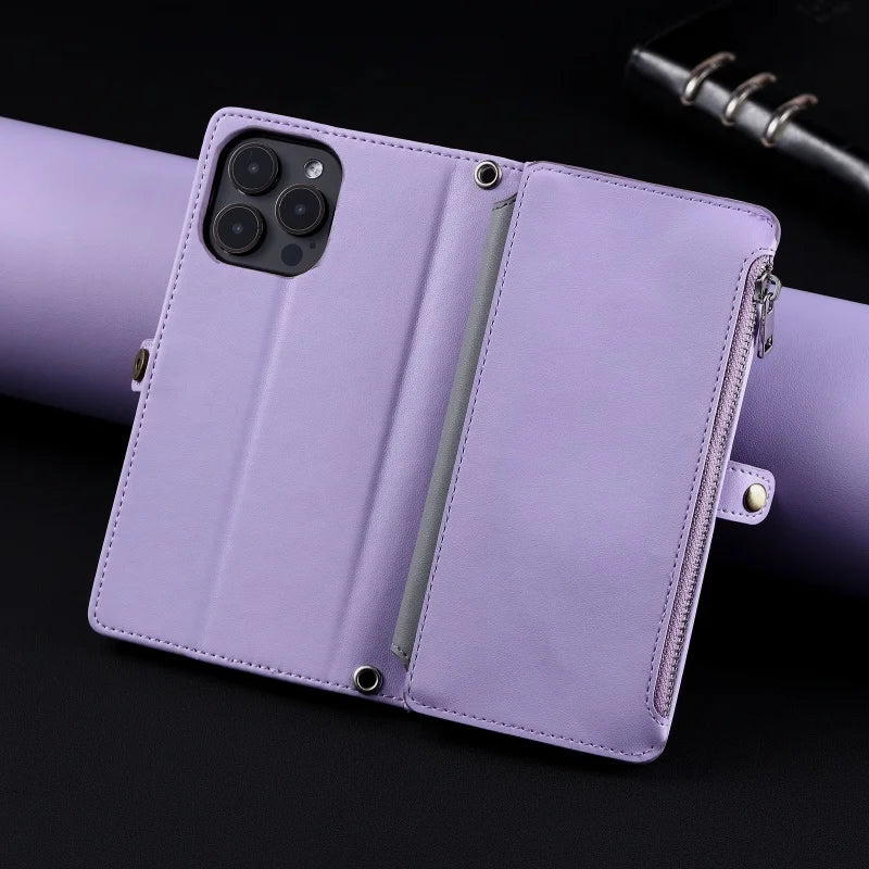 【ブックスタイル】シンプル レザー調 財布一体型 ブックスタイル 手帳型 iPhoneケース｜ショルダー対応 #240126