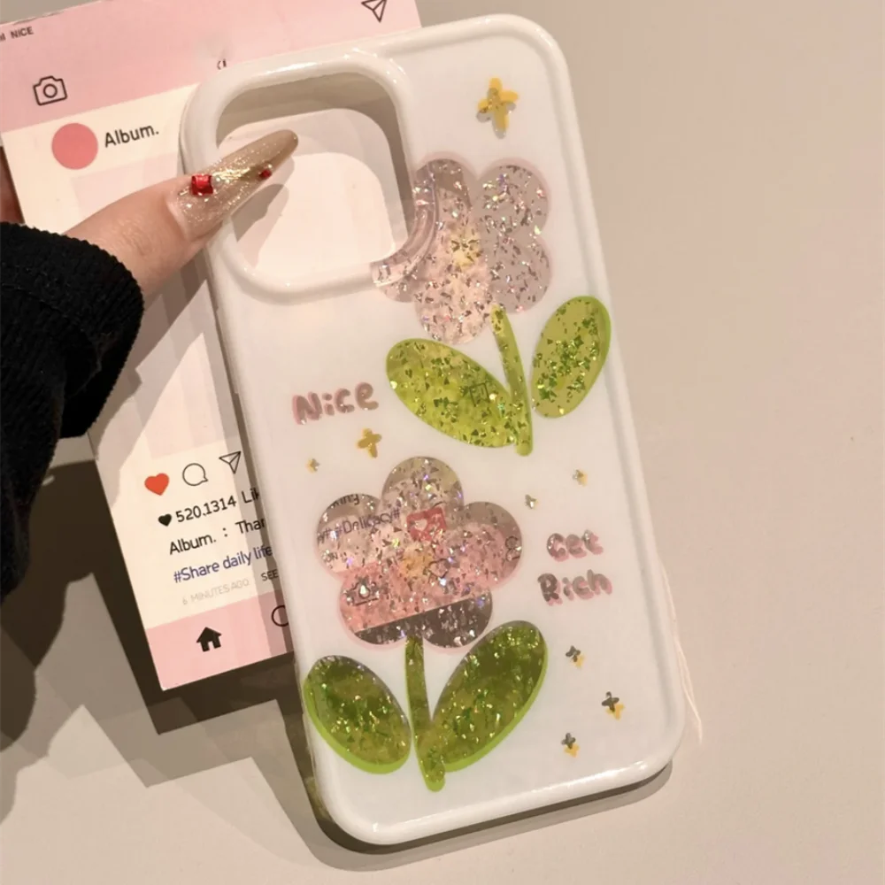 【ラメフラワーデザインスマホケース】グリッター入り｜iPhone対応 #250813