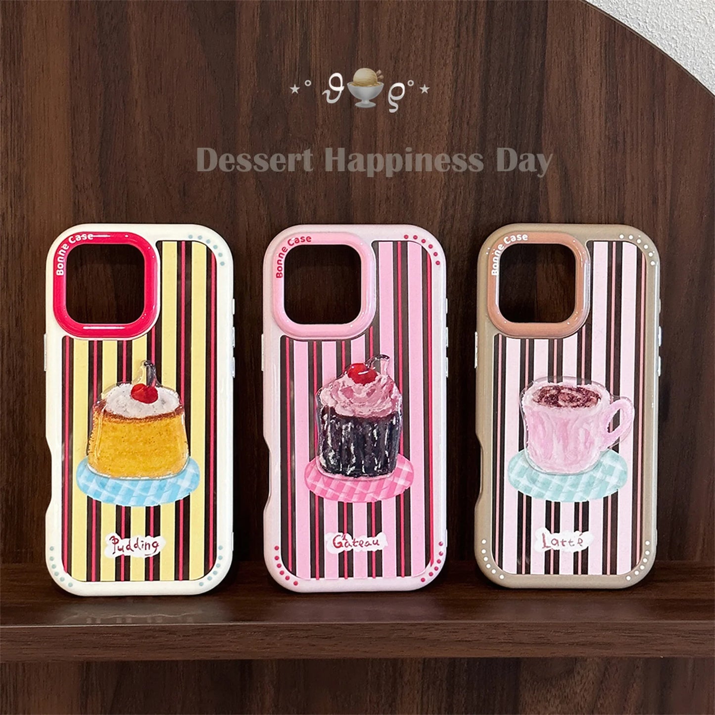 【カラフルストライプ】プリン ケーキ コーヒー スイーツ デザート アートスマホケース｜iPhone対応 #240925