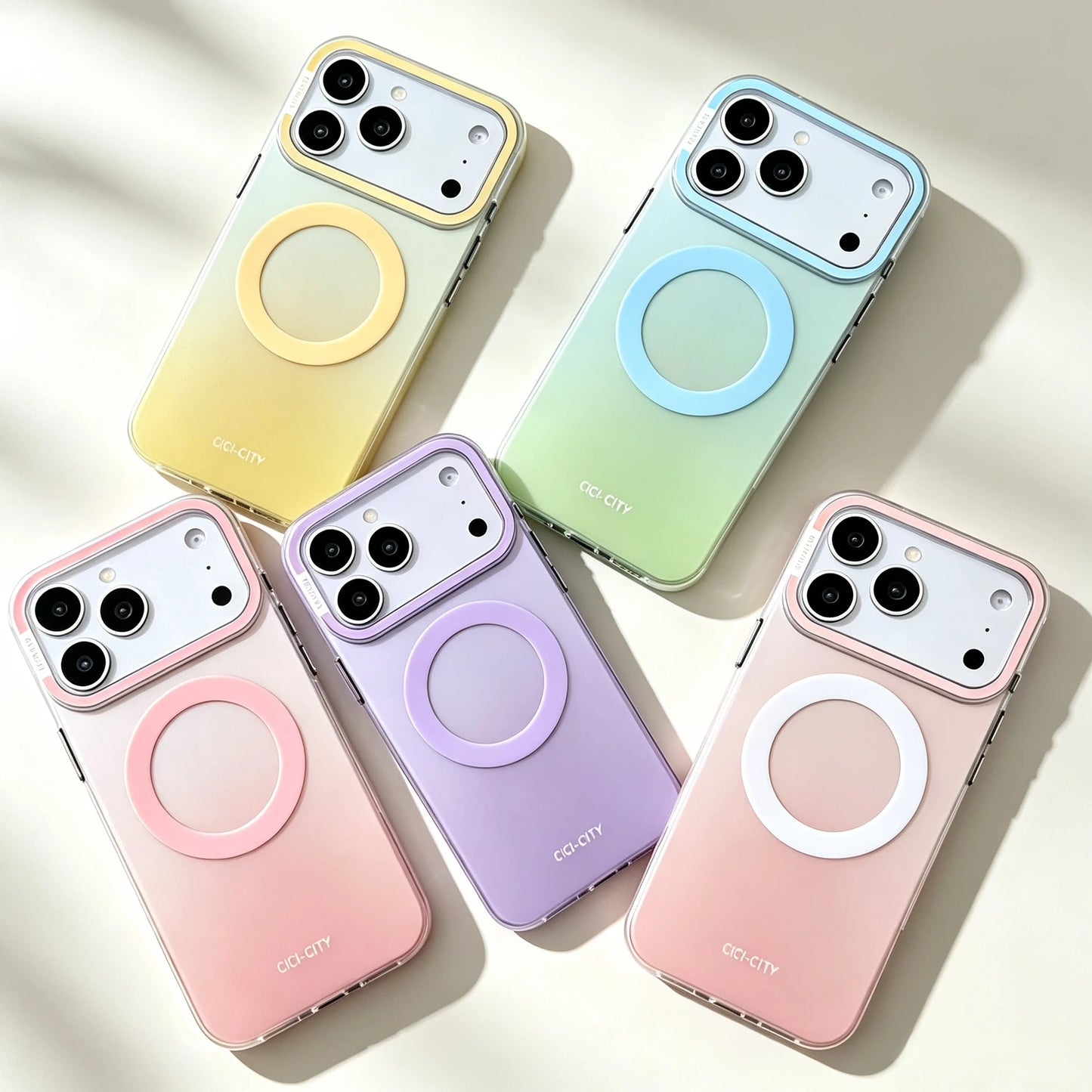パステルグラデーション コントラストフレーム Magnet内蔵 iPhoneケース｜淡色・上品シンプル #260038