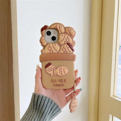 【シリコン】3D たい焼き iPhoneケース｜チャーム付き・ゆるかわ PCA #261294