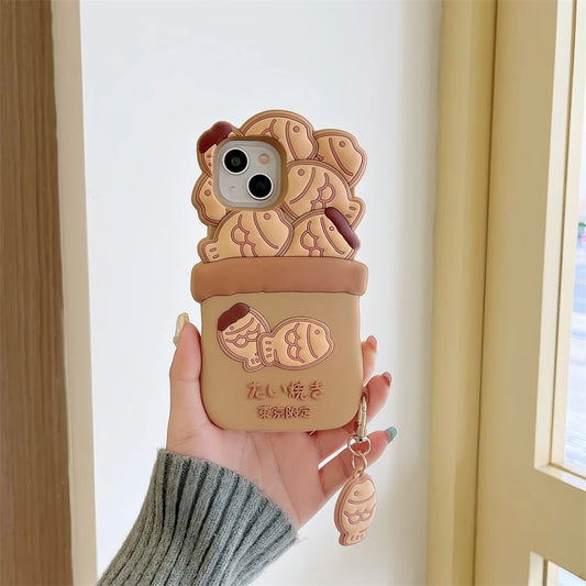 【シリコン】3D たい焼き iPhoneケース｜チャーム付き・ゆるかわ PCA #261294