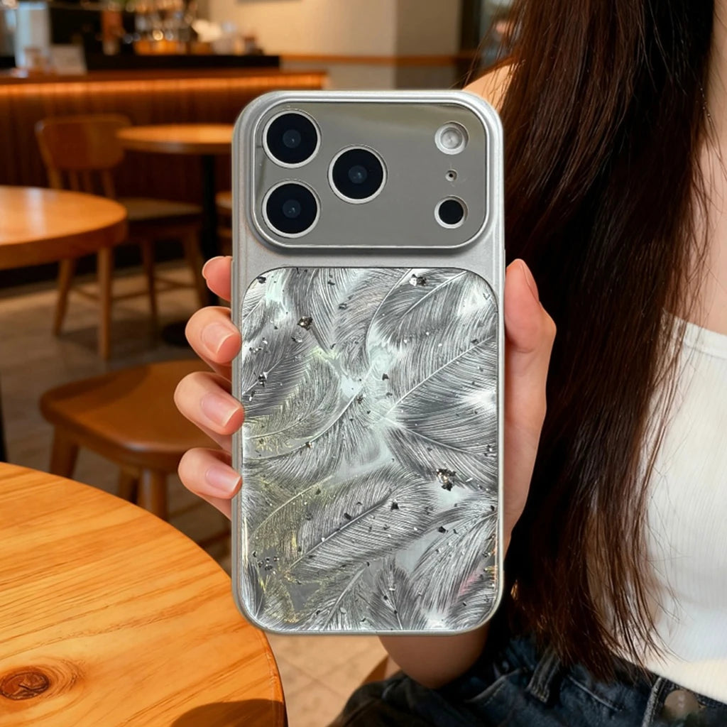【フェザー柄】iPhoneケース オーロラフェザー ニュアンス ｜偏光デザイン・韓国シンプル・きらめきカラー #230923
