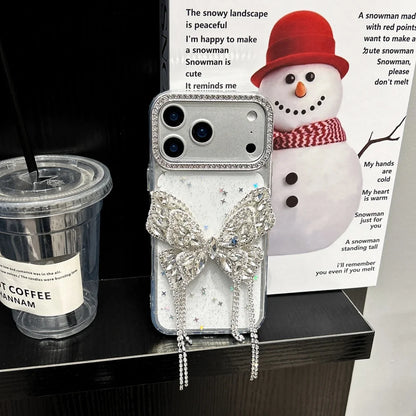 【グリッターバタフライ】キラキラ 蝶々 × ジュエリーチェーン スマホケース｜iPhone対応 #240807