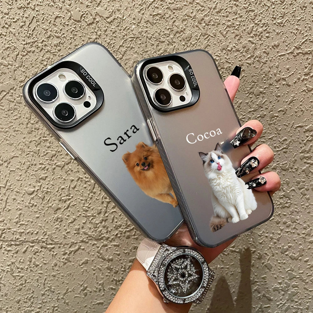【カスタムNAMEシリーズ】ペット写真 × カスタム ネーム 印字 マット スマホケース｜iPhone対応 #241005
