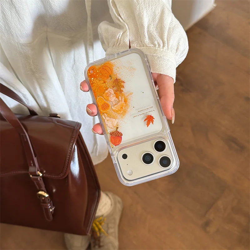 【流れるシリーズ】どんぐり もみじ 秋モチーフ きらきらラメ グリッター クリアスマホケース｜iPhone対応 #241018