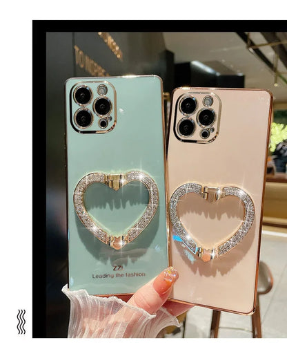 【キラキラビジュー ハート】リングスタンド ケース｜iPhone対応 #250526