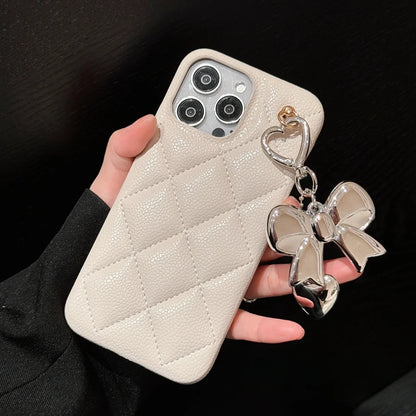 【リボン×ハートチャーム】キルティングPUレザーケース｜iPhone対応 #250506