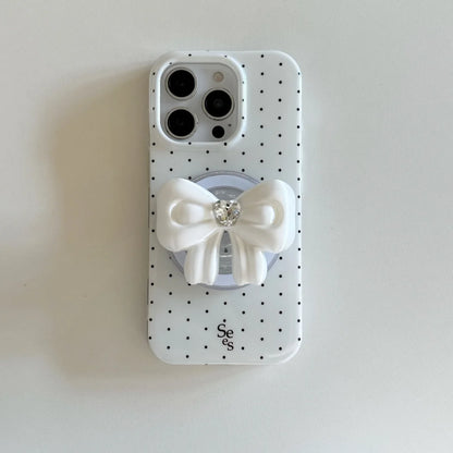 【Magnet内蔵】ドット × 3D リボングリップ ガーリー スマホケース｜iPhone対応 #241003