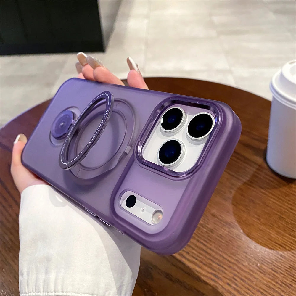 マグネット内蔵 多機能スタンドリング付き 半透明 マットカラー iPhoneケース 全4色 スタイリッシュ・モダン・カジュアル #261135