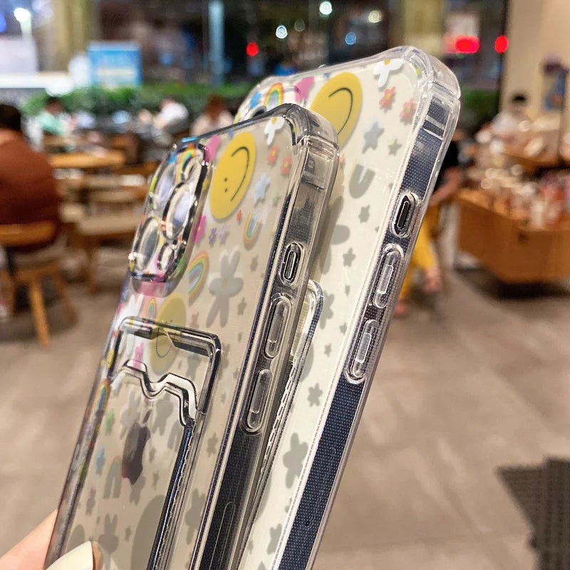 【ニコちゃんシリーズ】カラフルスマイル カード収納付き ソフトiPhoneケース #260228