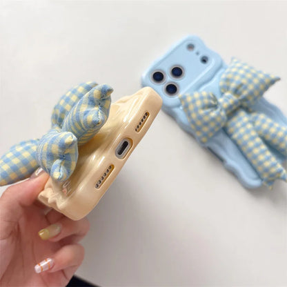 【ウェーブフレーム】ぷっくり 立体 ギンガムチェックリボン スマホケース｜iPhone対応 #241230