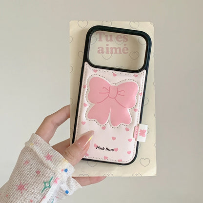 【ピンクリボン】ラブ プチハート エンボスレザー スマホケース｜iPhone対応 #250209