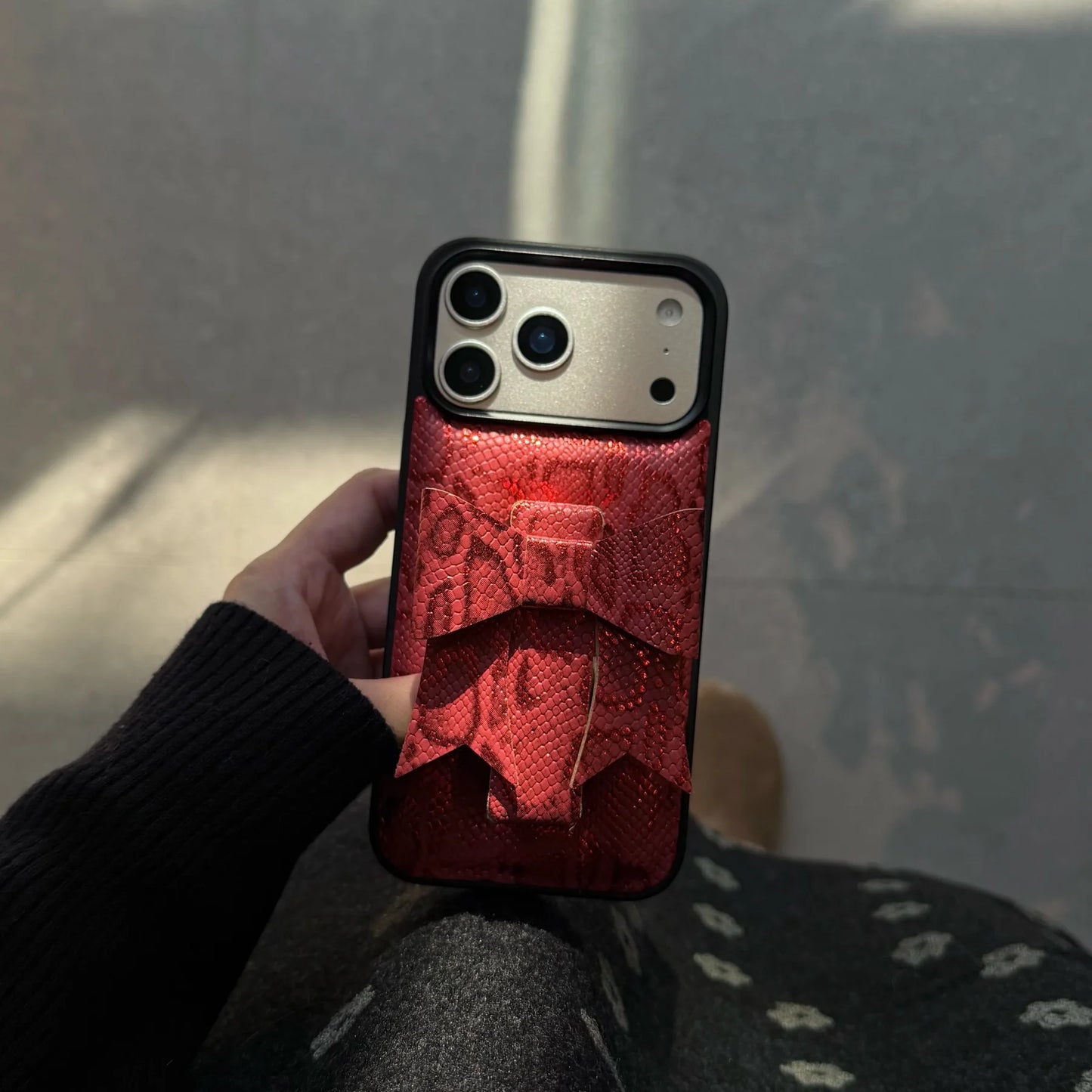 【立体リボン】スネーク ヘビ柄 レザー調 スマホケース｜iPhone対応 #260202