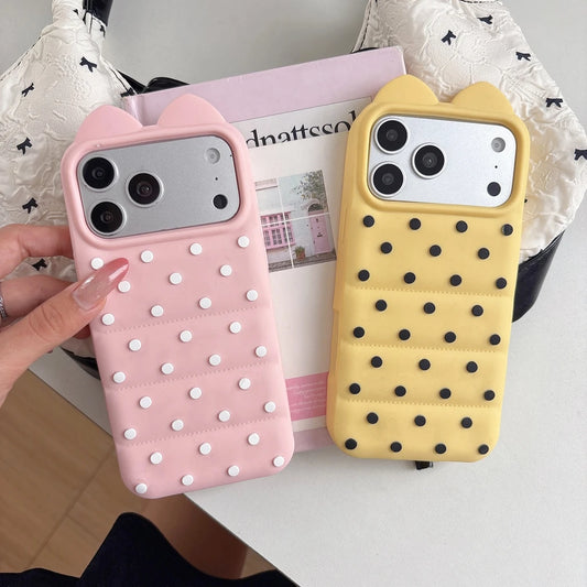 ドットキルティング 水玉 耳付き立体デザイン iPhoneケース #260624