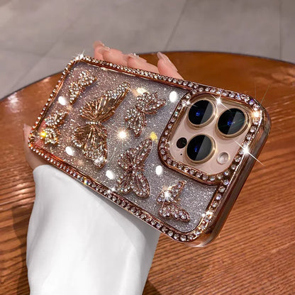 【ジュエリーバタフライ】立体バタフライ×ビジューグラデーション スマホケース｜iPhone対応 #250628