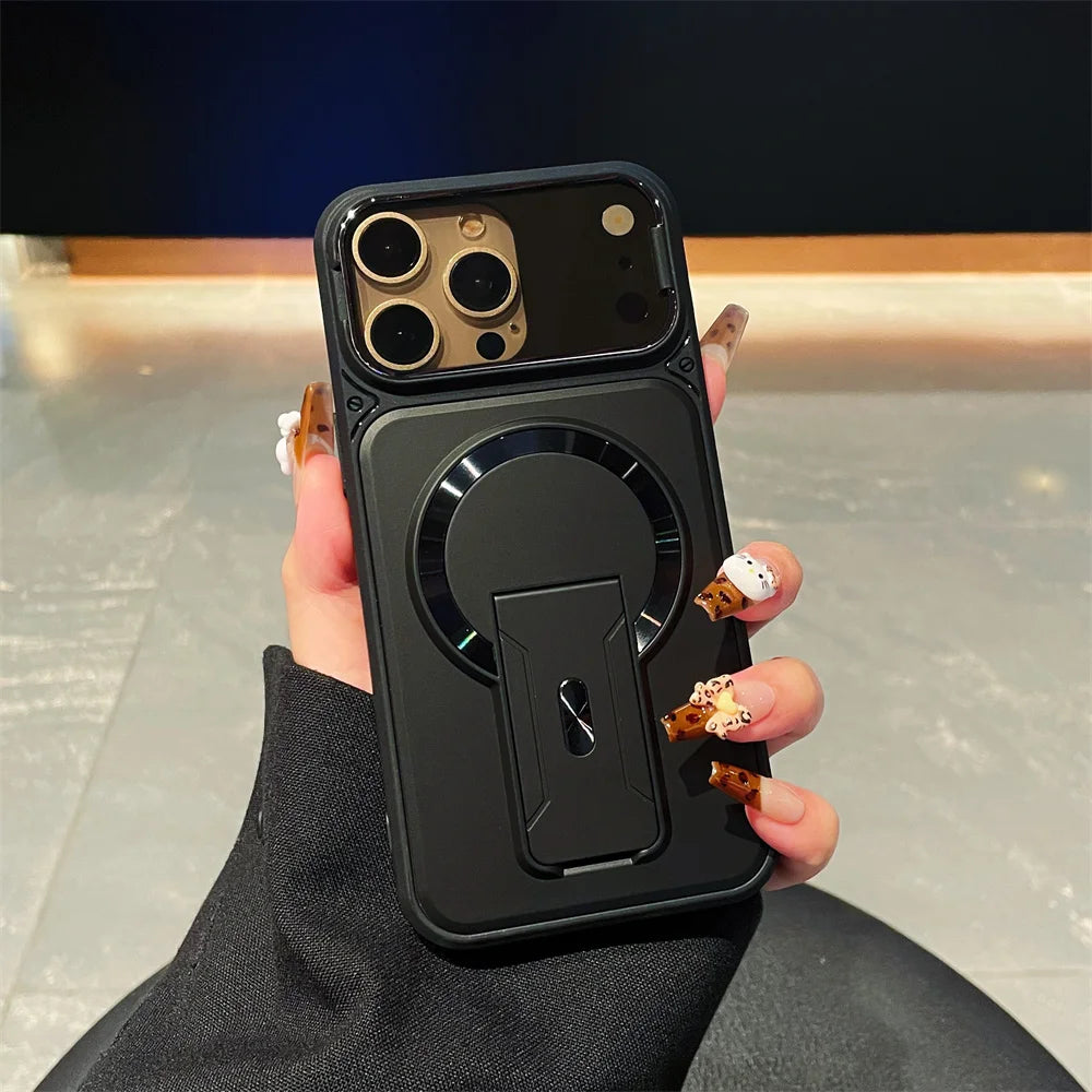 マグネット内蔵 折りたたみリングスタンド付き iPhoneケース (全7色) メタリック・アクセント #261217