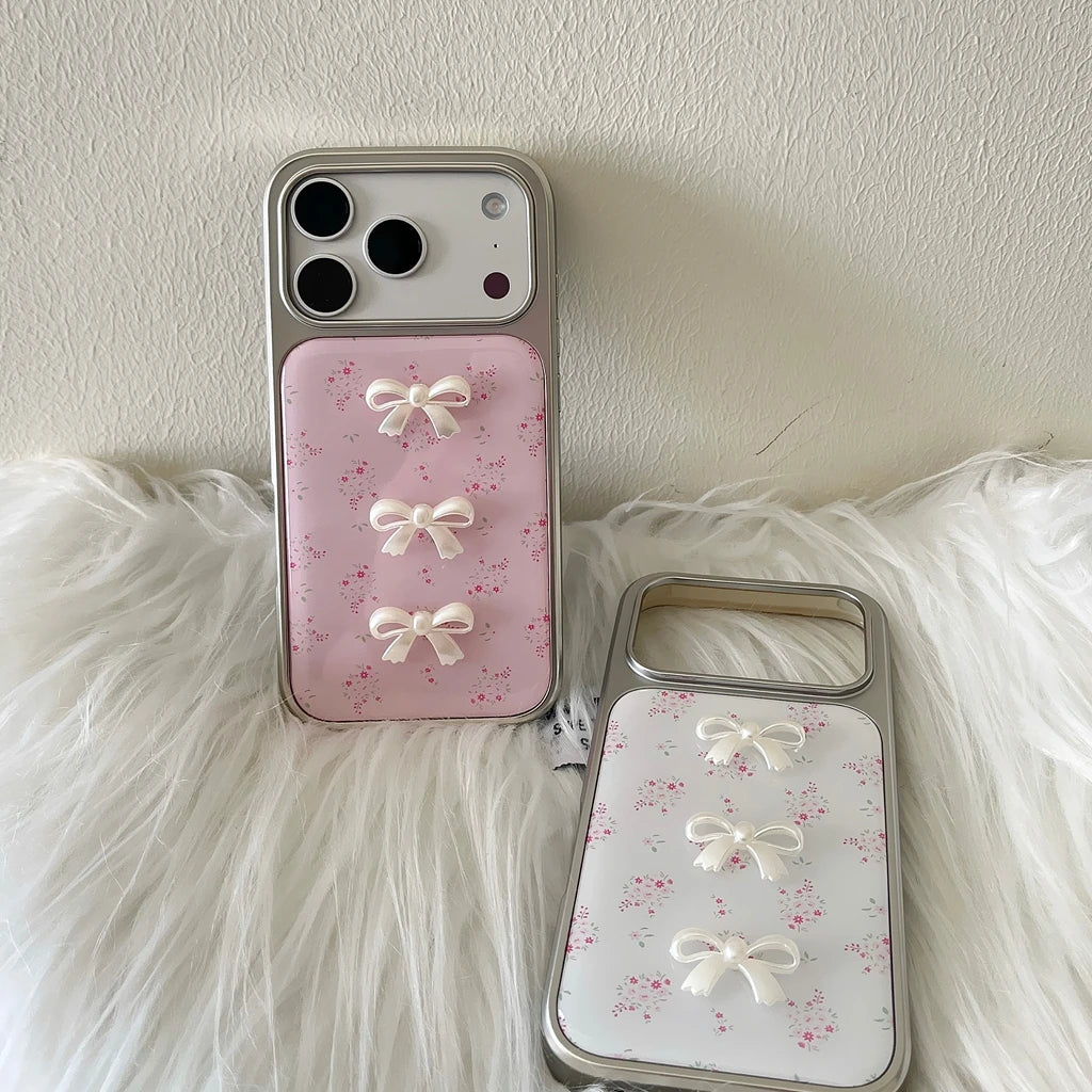 【フラワーリボンシャイン】メタリックフレーム × 小花リボン スマホケース｜iPhone対応 #240814
