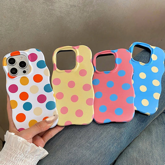 ポップ ドットデザイン ウェーブフレーム iPhoneケース｜カラフル 水玉ケース #260315