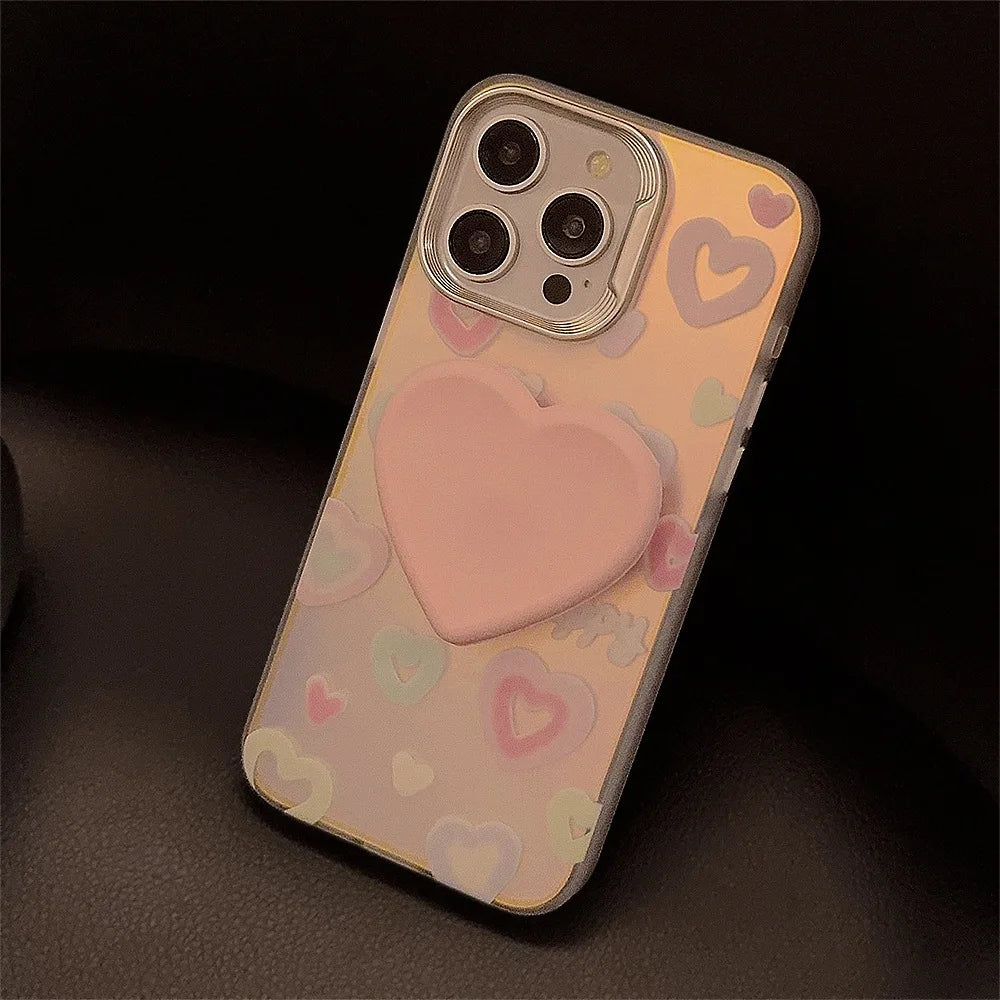 【立体ハートグリップ】パステルカラー キラキラ グリッターケース｜iPhone対応 #250504