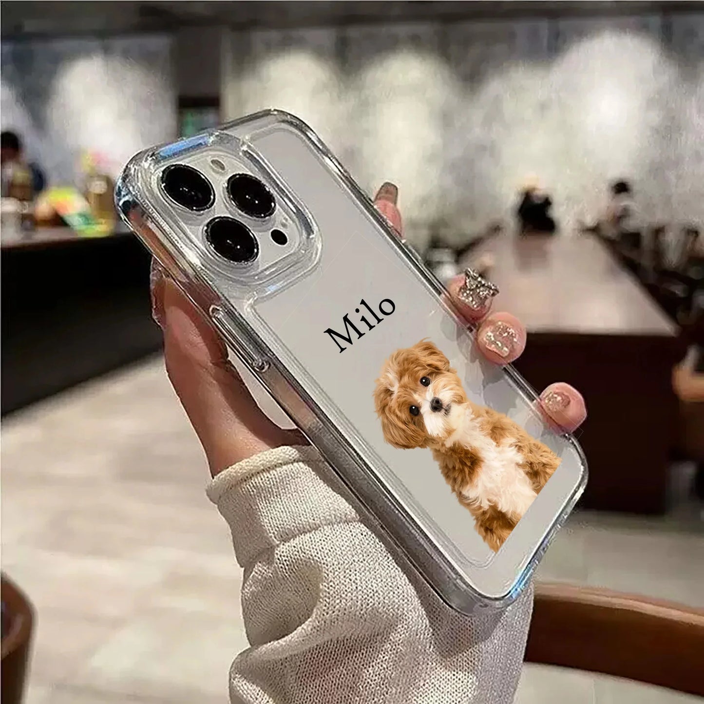 【カスタムNAMEシリーズ】ペット写真 × カスタム ネーム 印字 クリア フォトケース｜iPhone対応 #241008