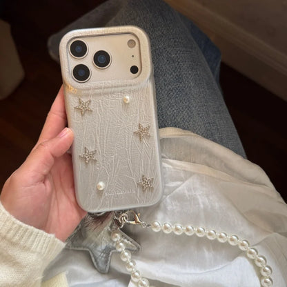 スター モチーフ レザー調 iPhoneケース｜パールストラップ付き #260222