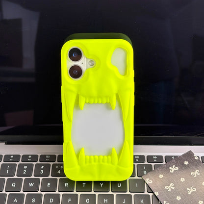 【ワイルドファング】ネオンイエロー・ピンク × 立体キバ クリアバンパー スマホケース｜iPhone対応 #240813