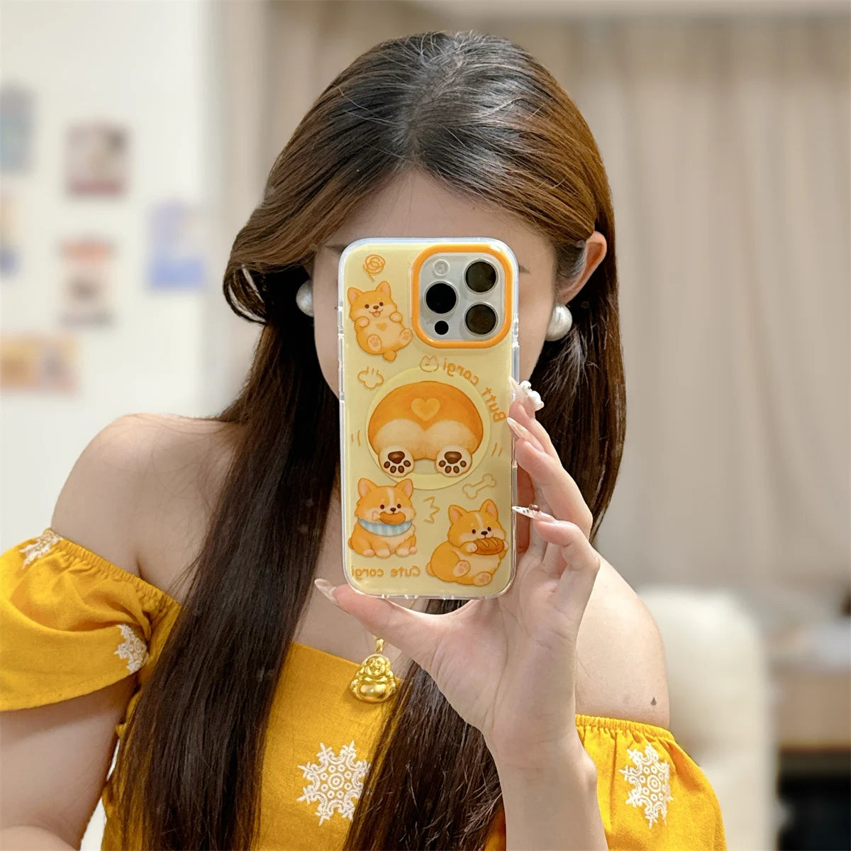 コーギーおしり 犬 グリップ付き iPhoneケース｜韓国風・立体デザイン #231213
