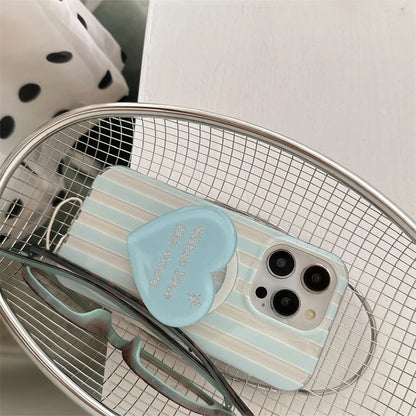 【ハートシリーズ】ストライプ＆立体ハートグリップ 大人かわいいスマホケース｜iPhone対応 #251026