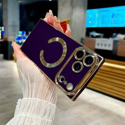 【スクエアシリーズ】Magnet内蔵 メタリック縁取り スマホケース 高級感 薄型 背面保護 スマホケース カバー | iPhone対応 #250412