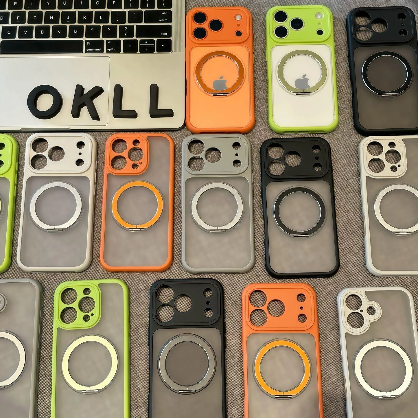 マットカラー iPhoneケース｜ビビッド配色・リング一体型・耐衝撃デザイン #240412