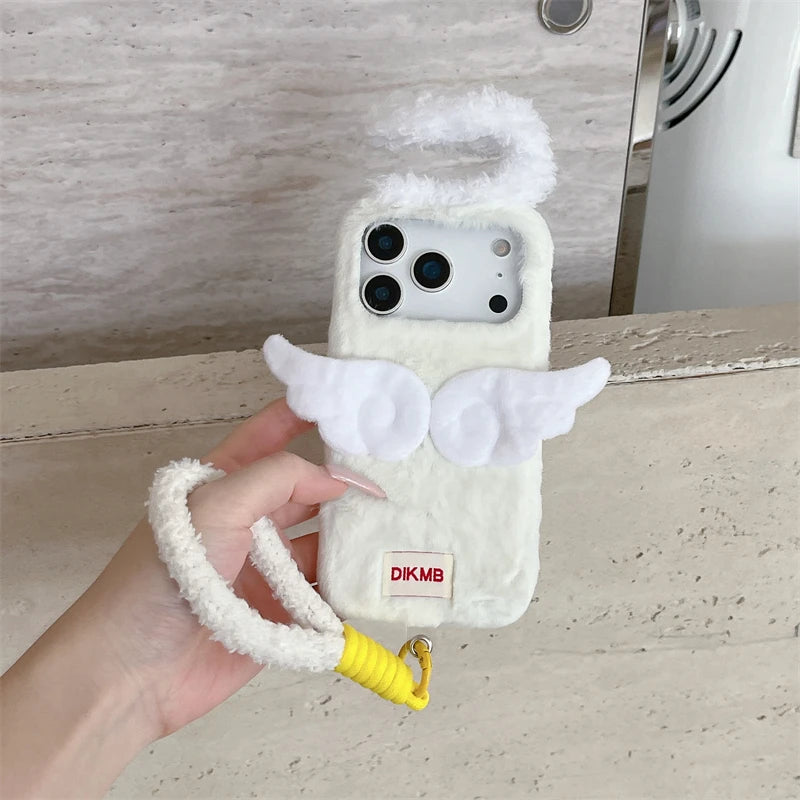 【エンジェルファーウィング】天使の羽×ふわもこホワイト スマホケース｜iPhone対応 👼✨ #250112